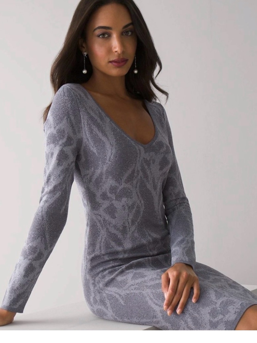 NWT WHBM Long Sleeve Jacq Sweater Sheath Dress size XXSP